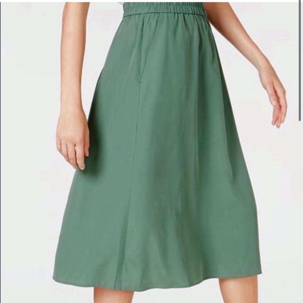 Eileen Fisher Sandwashed Tencel Nori Green Midi Skirt | MEDIUM NWT